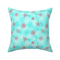 Snow Day Snowflakes in Cherry and Aqua