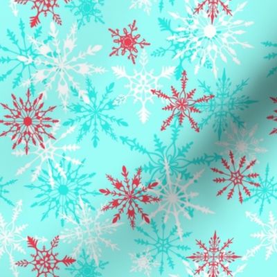 Snow Day Snowflakes in Cherry and Aqua