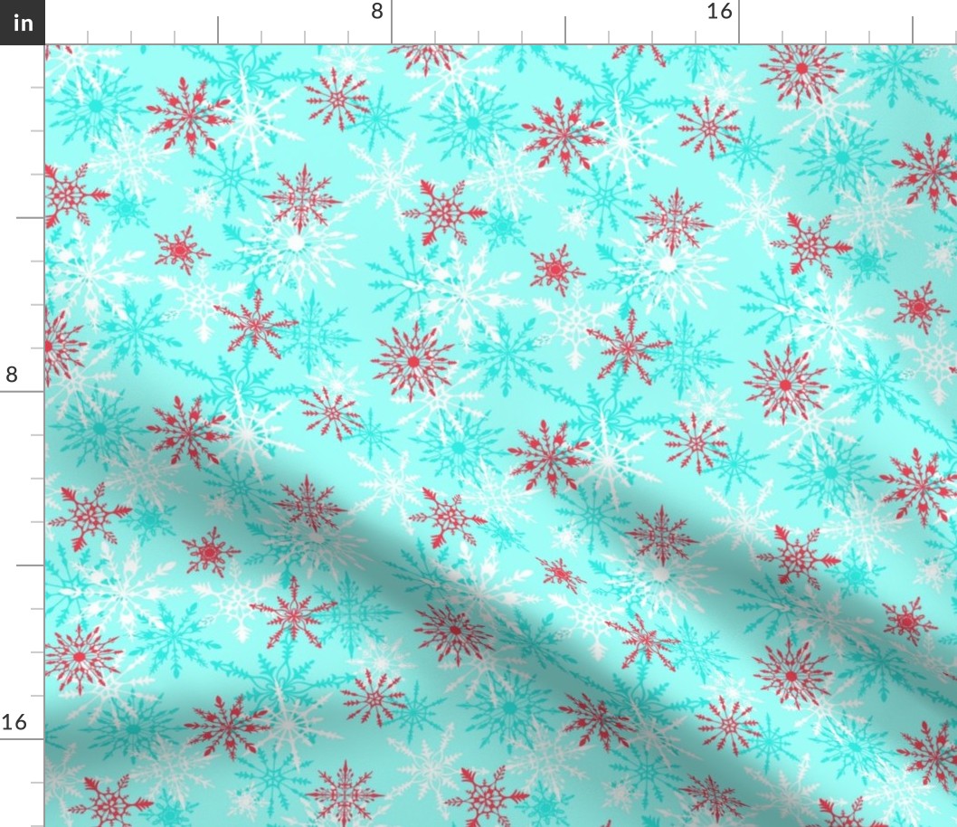 Snow Day Snowflakes in Cherry and Aqua