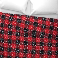 large snowflakes on 3" red and black buffalo check squares