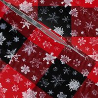 large snowflakes on 3" red and black buffalo check squares