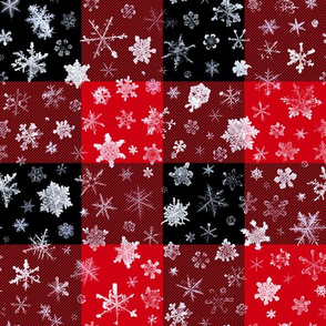 large snowflakes on 3" red and black buffalo check squares