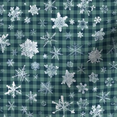 large snowflakes on dark ski gingham, 1/4" squares 
