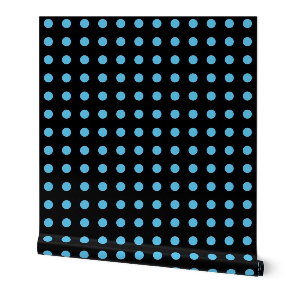 Polka Dots - 1 inch (2.54cm) - Light Blue (#57bee4) on Black (00000) 