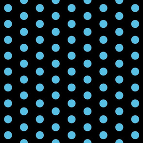 Polka Dots - 1 inch (2.54cm) - Light Blue (#57bee4) on Black (00000) 