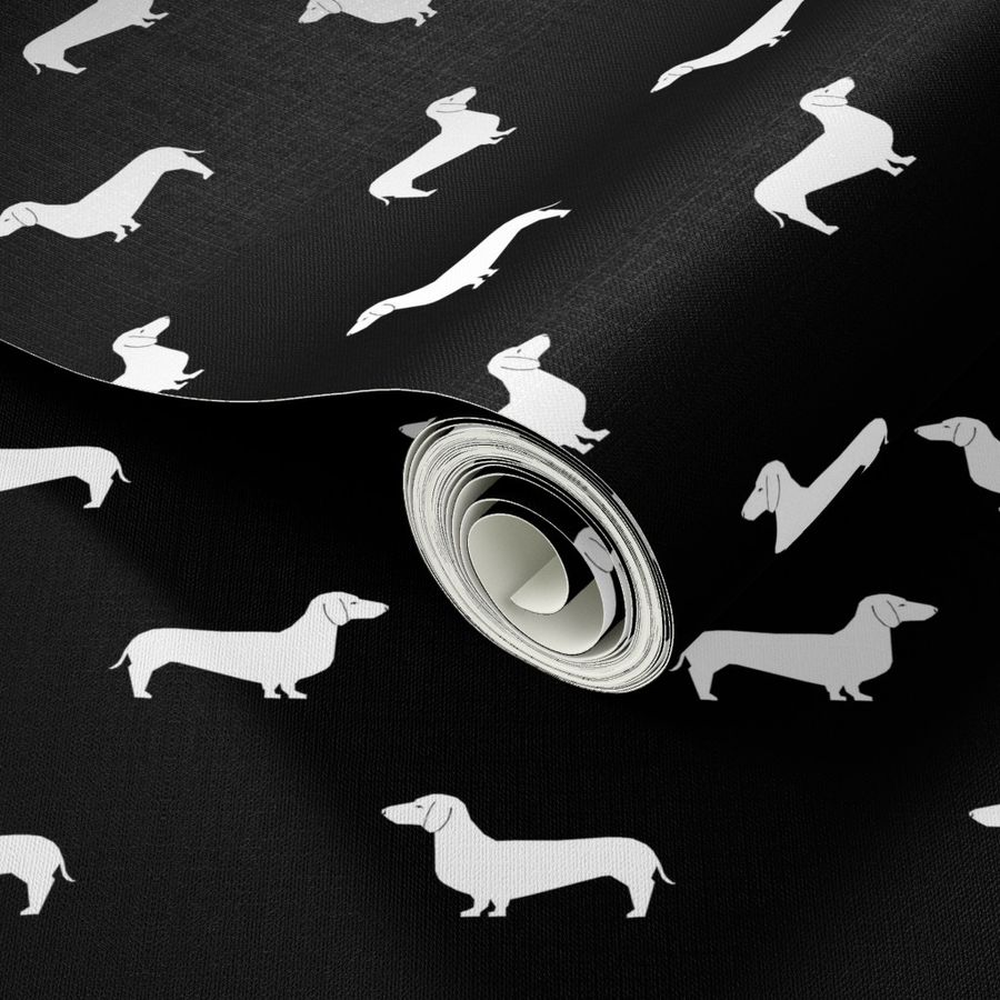 black and white dachshund silhouette fabric doxie design dachshunds fabric 