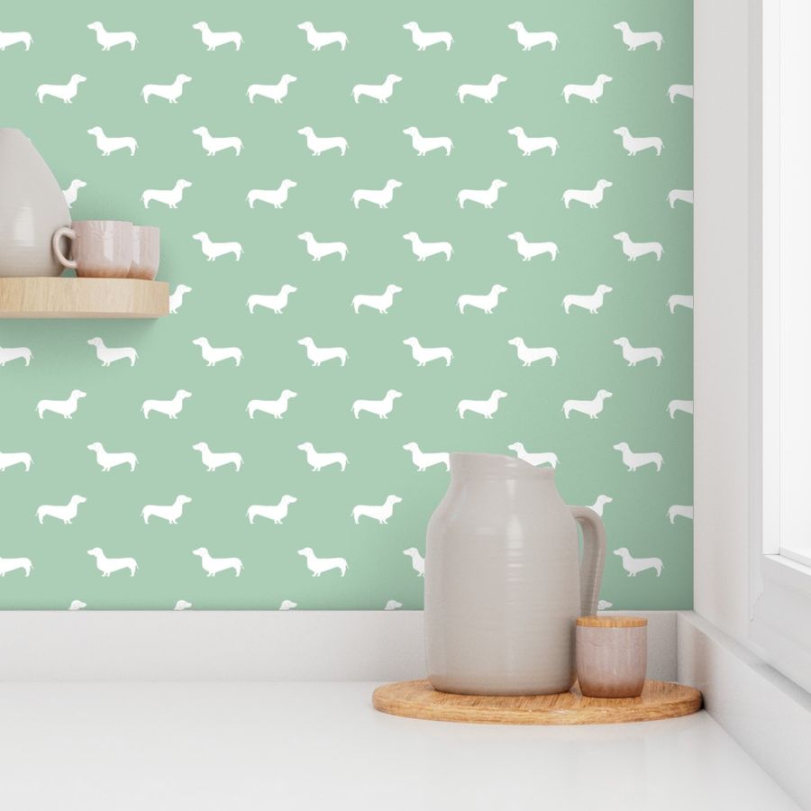 mist green dachshund silhouette fabric doxie design dachshunds fabric 