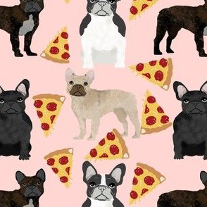 french bulldog pizza fabric fawn, brindle, black and white french bulldogs,  frenchie pizzas frenchie dog
