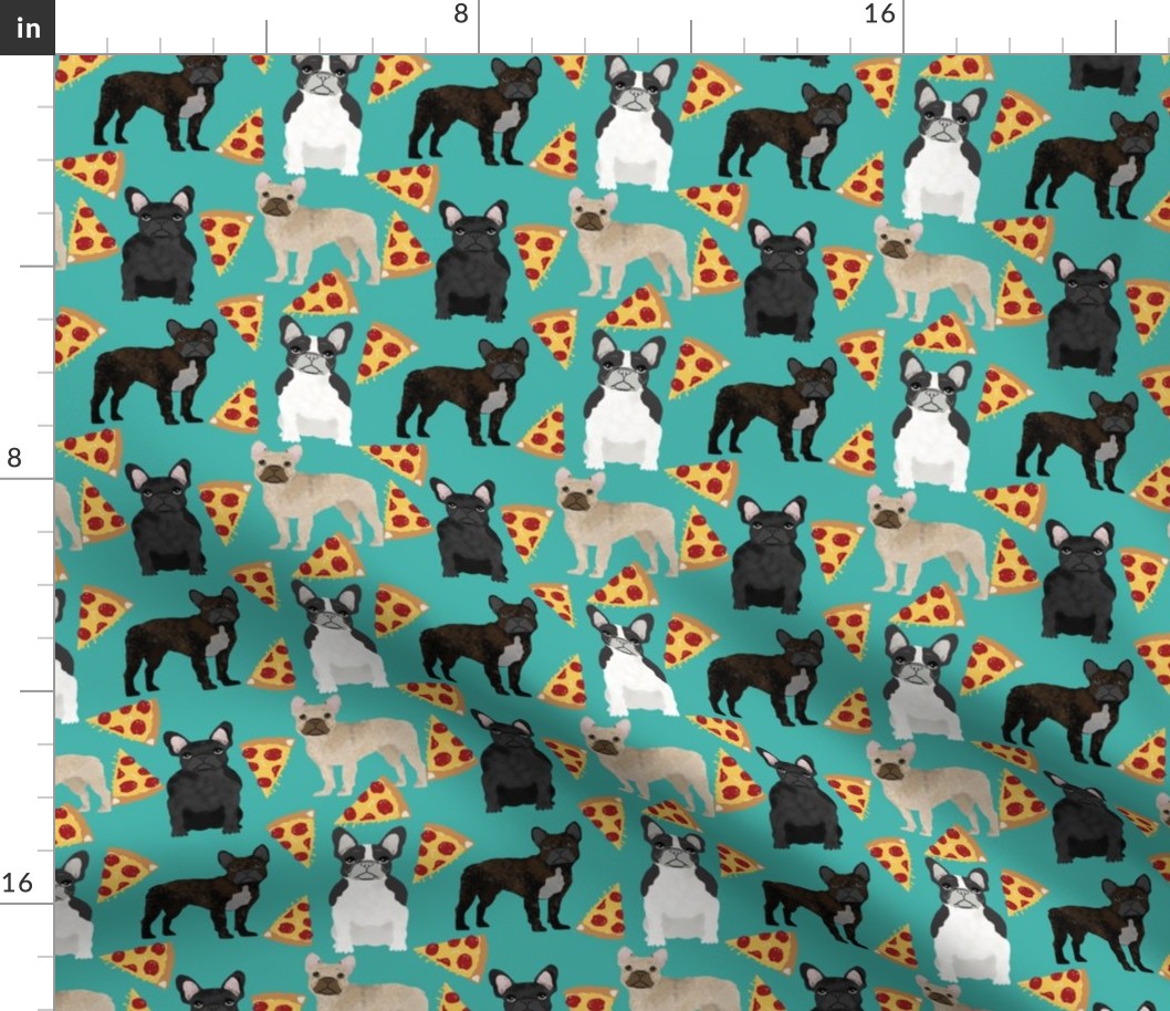 french bulldog pizza fabric fawn, brindle, black and white french bulldogs,  frenchie pizzas frenchie dog