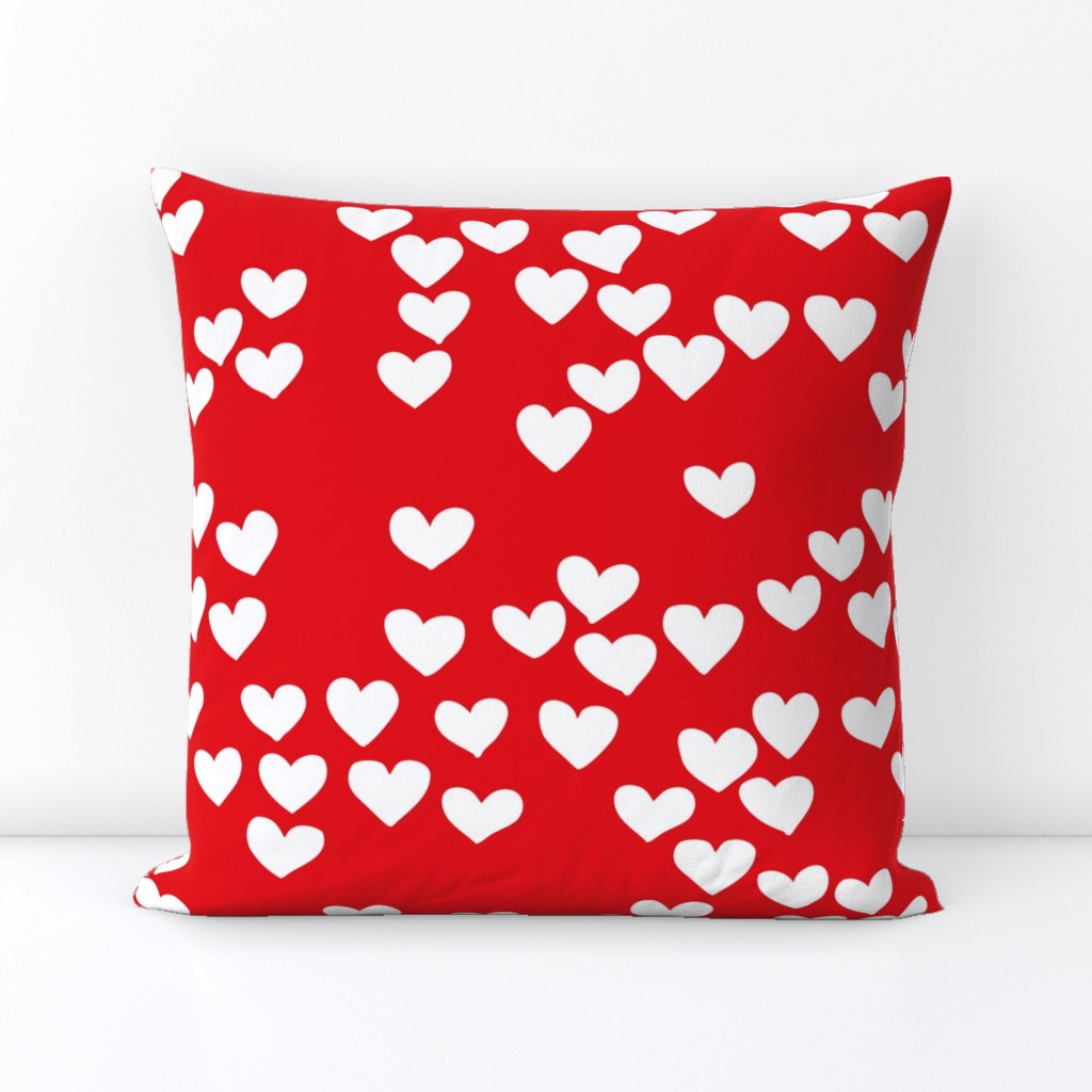 Pastel love hearts tossed hand drawn illustration pattern scandinavian style in red Large