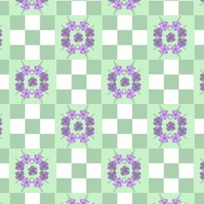 Mini Quilt- green/purple-pansy  Doll/ Dollhouse  