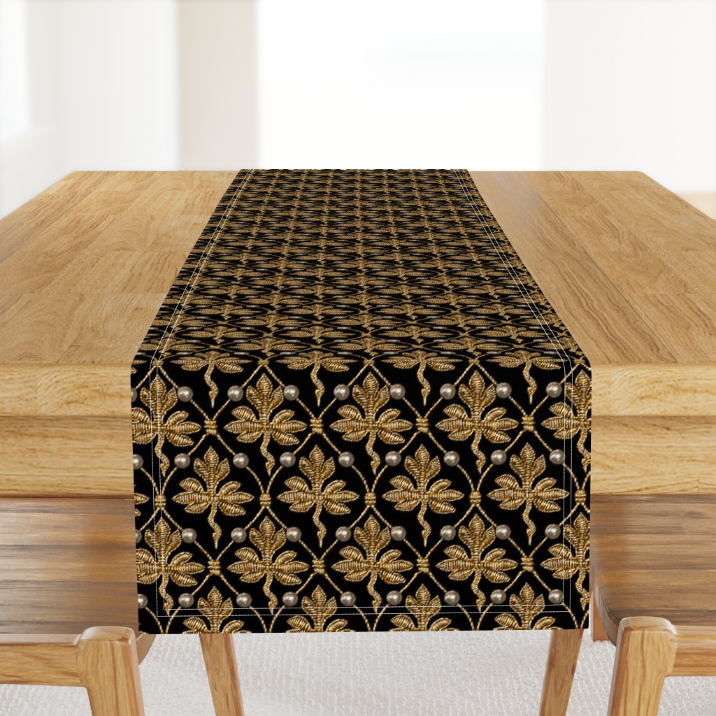 Elizabeth I. Phoenix Portrait Fabric- Black/Gold - With Pearls