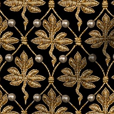 Elizabeth I. Phoenix Portrait Fabric- Black/Gold - With Pearls