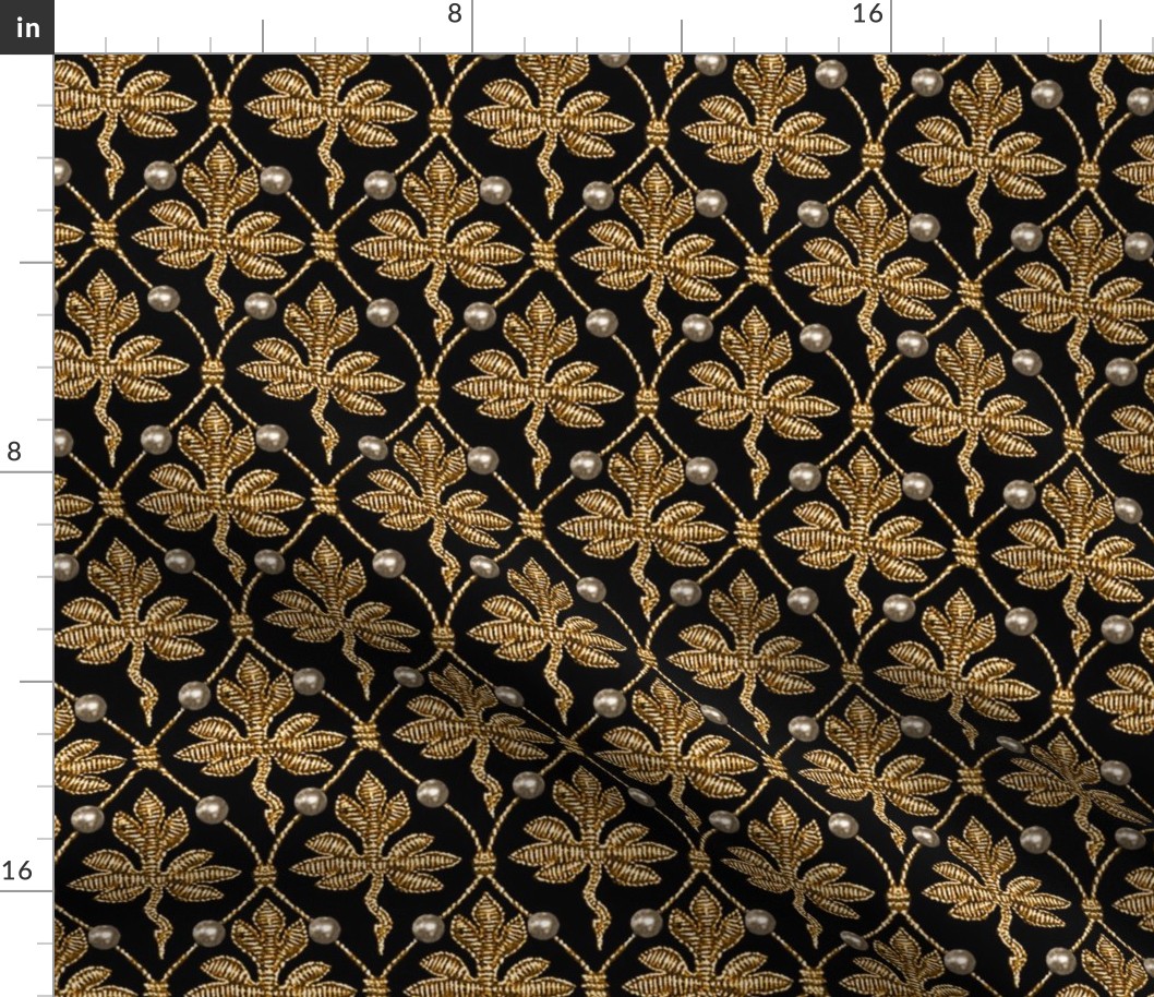 Elizabeth I. Phoenix Portrait Fabric- Black/Gold - With Pearls