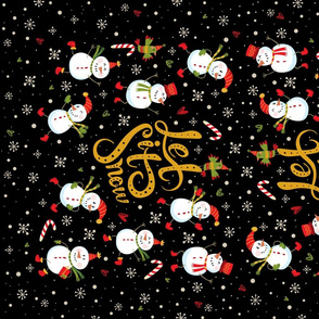 Tea Towel-Festive Snowmen-Black