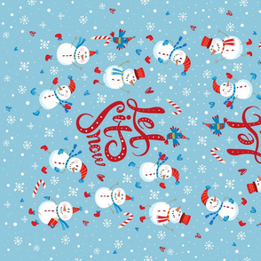 Tea Towel-Festive Snowmen-Blue