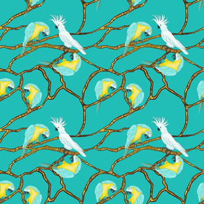  Tropical Birds on Golden Branches by Salzanos 