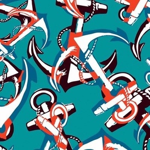 Anchors Ahoy in Teal & Red