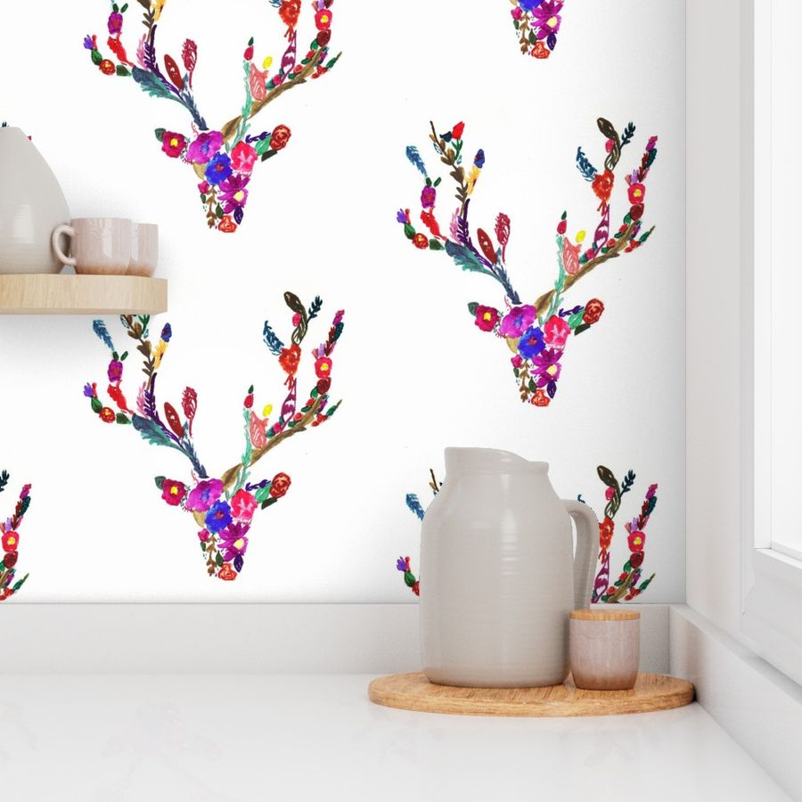 Vibrant Floral Boho Deer Pattern