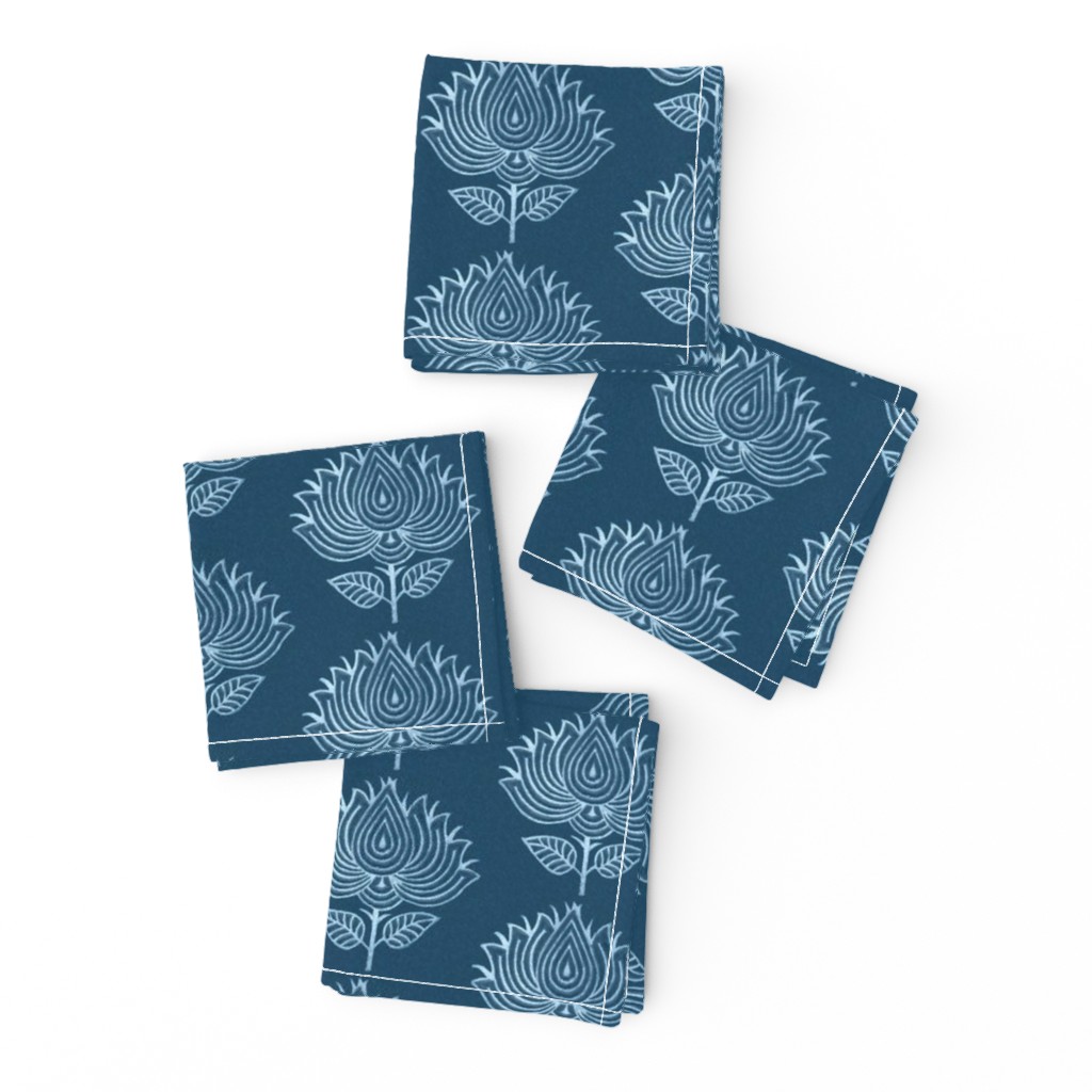 Japanese Fabric Stamp Flower - close - indigo - adj-2012