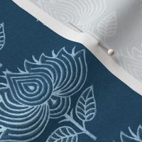 Japanese Fabric Stamp Flower - close - indigo - adj-2012