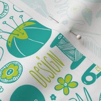 Design Sew Creativity - Sewing Typography White Aqua Green Regular Scale