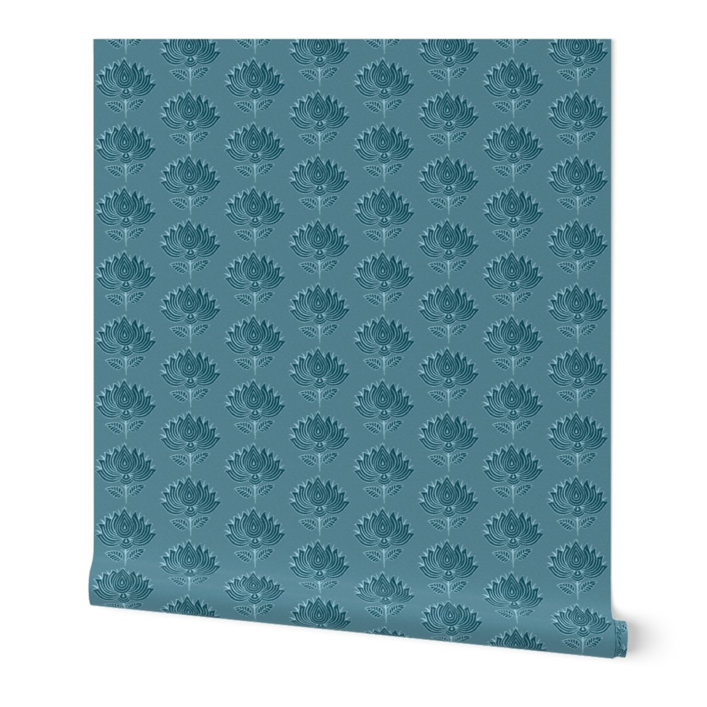 Japanese Fabric Stamp Flower_close_turquoise-blue