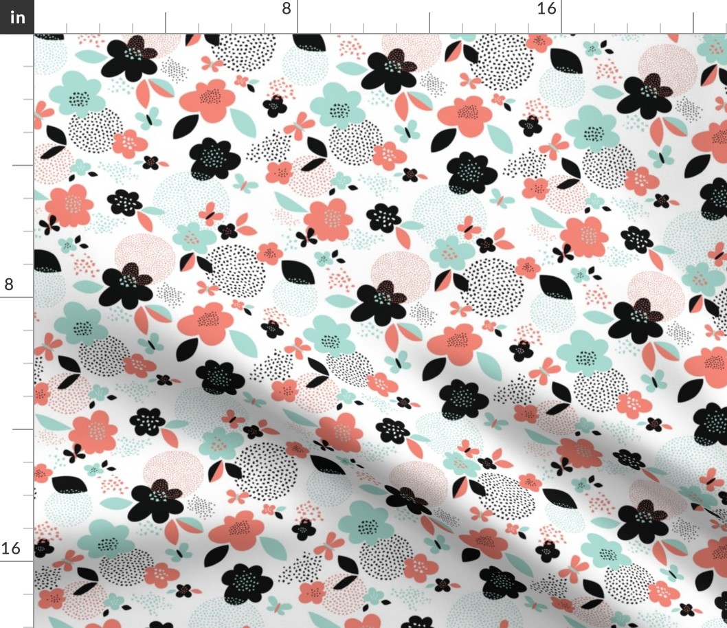 *New* smaller Scattered Flowers // by petite_circus // black and white mint coral peach // cute baby kids nursery //