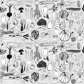 vegetables black and white design hand drawn