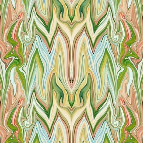 Large - Dancing Prisms - A Fantastical Surreal World of Ogres and Gargoyles in Lime Green - Pastel Yellow - Pastel Orange - Aqua