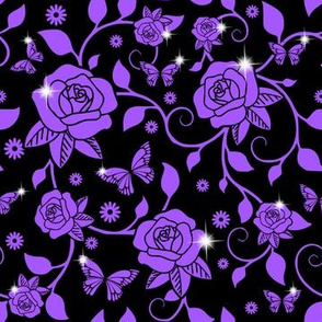 flowers floral purple roses leaves leaf vines butterfly butterflies sparkles glitter stars egl elegant gothic lolita ivy curly branches plants Victorian anna sui inspired