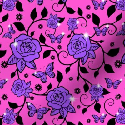 flowers floral purple roses leaves leaf vines butterfly butterflies sparkles glitter stars egl elegant gothic lolita ivy curly branches plants victorian anna sui inspired