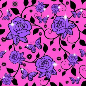 flowers floral purple roses leaves leaf vines butterfly butterflies sparkles glitter stars egl elegant gothic lolita ivy curly branches plants victorian anna sui inspired