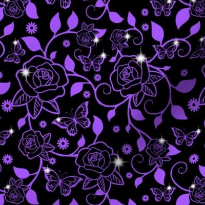 flowers floral black roses leaves leaf vines butterfly butterflies sparkles glitter stars egl elegant gothic lolita ivy curly branches plants Victorian anna sui inspired