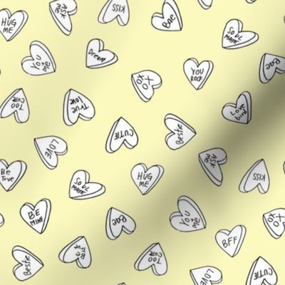 sweet hearts // pastel yellow cute hearts valentines candy design andrea lauren fabric