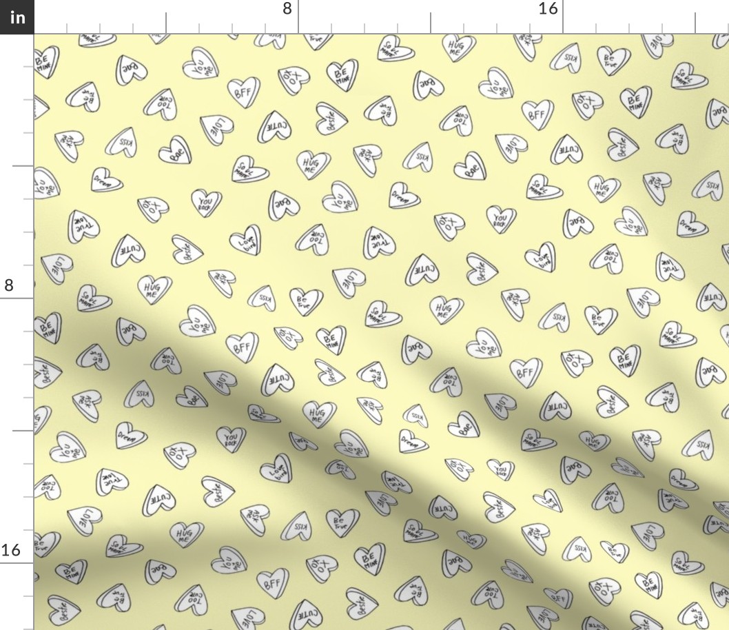 sweet hearts // pastel yellow cute hearts valentines candy design andrea lauren fabric