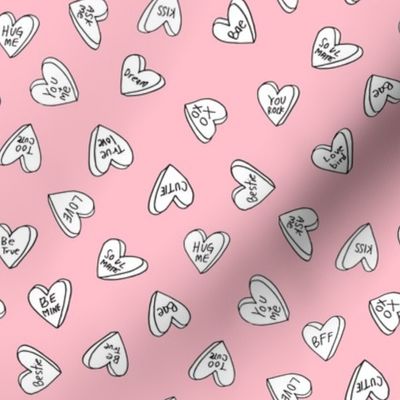 sweet hearts // pink pastel pink sweet hearts candy valentines fabric love hearts cute girls valentines fabric