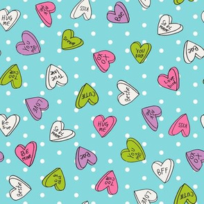 sweet hearts // aqua dots cute hearts love design valentines sweets fabric cute girls pastel fabrics