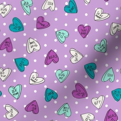 sweet hearts // purple dots pastel mint and purple valentines love hearts