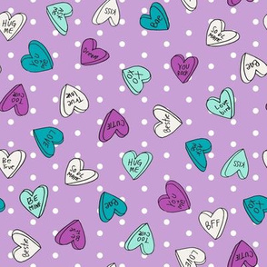 sweet hearts // purple dots pastel mint and purple valentines love hearts