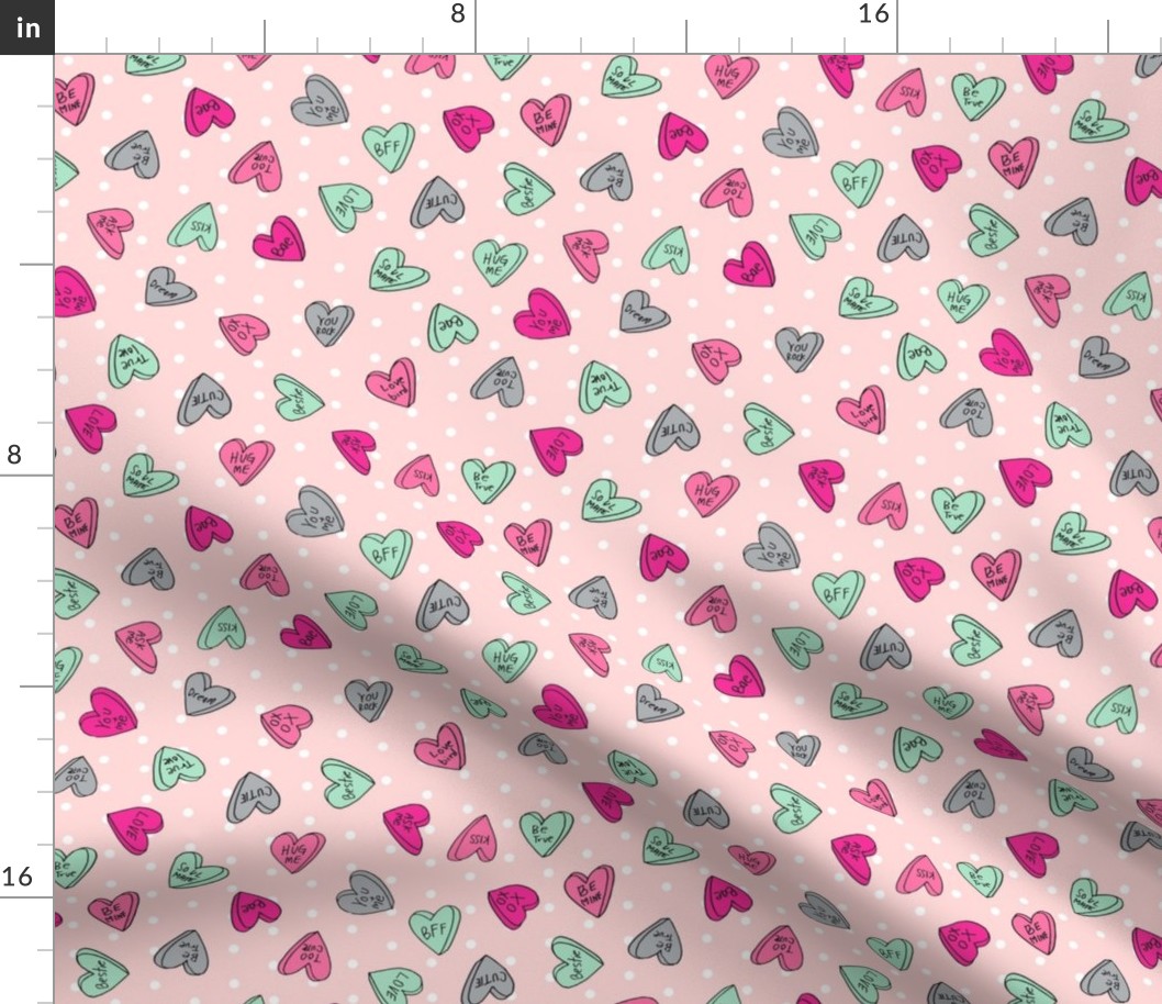 sweet hearts // pink dots valentines love candy best love sweets pastel pink valentines fabric andrea lauren design