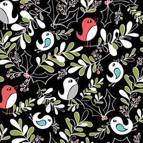 Mistletoe Merriment - Christmas Birds Black