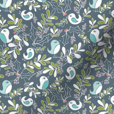 Mistletoe Merriment - Christmas Birds Slate Blue/Grey