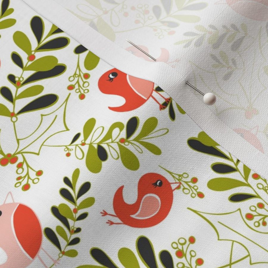 Mistletoe Merriment - Christmas Birds White & Red 