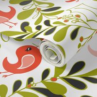 Mistletoe Merriment - Christmas Birds White & Red 