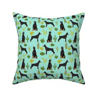 doberman dog fabric doberman pinscher  aqua cactus fabric