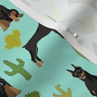 doberman dog fabric doberman pinscher  aqua cactus fabric