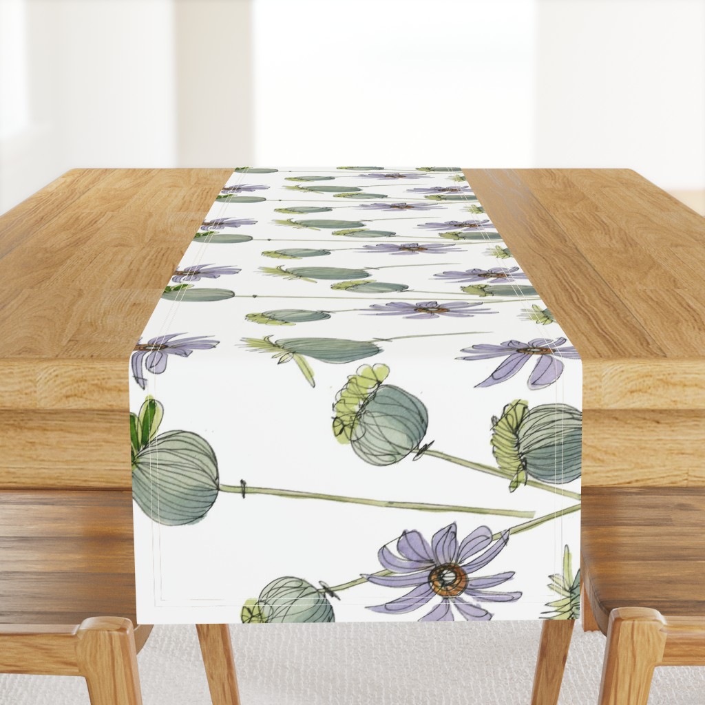 Poppy Pods and Lavender Asters Tea Towel