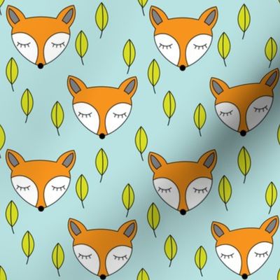 foxes-sleeping-and-leaves-on-soft-blue