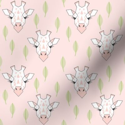 small giraffes and leavs on soft pink